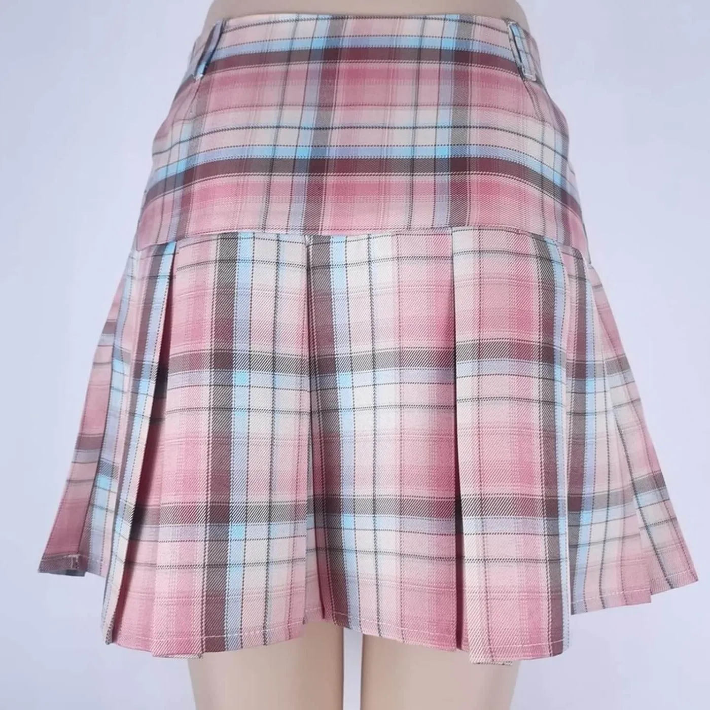 High Waisted Colorful Plaid Pleated Mini Skirt