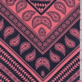 Melon Pink/Navy Paisley Chevron Georgette Fabric
