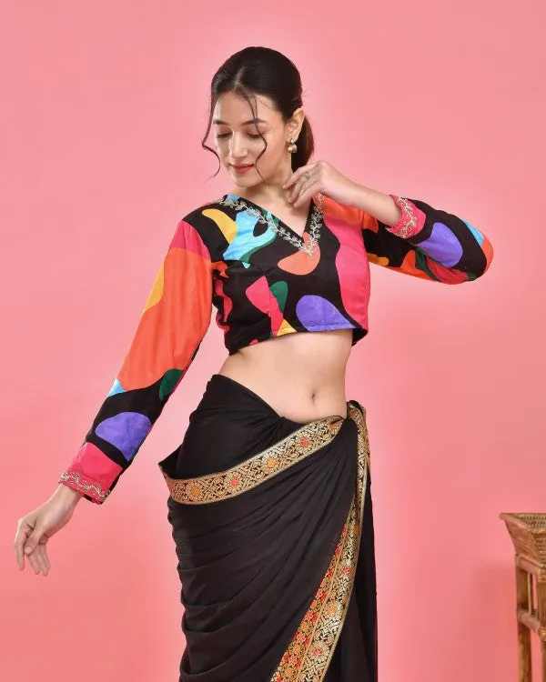 Multicoloured Abstract Hand Embroidered Velvet Blouse
