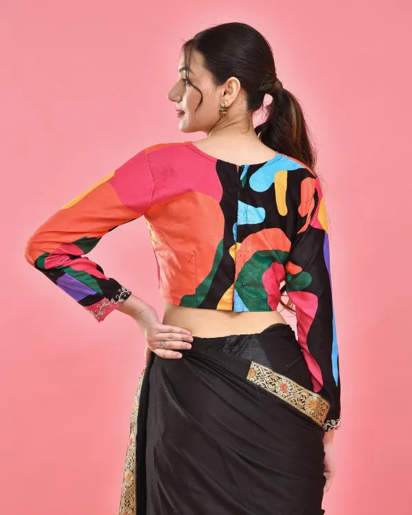 Multicoloured Abstract Hand Embroidered Velvet Blouse
