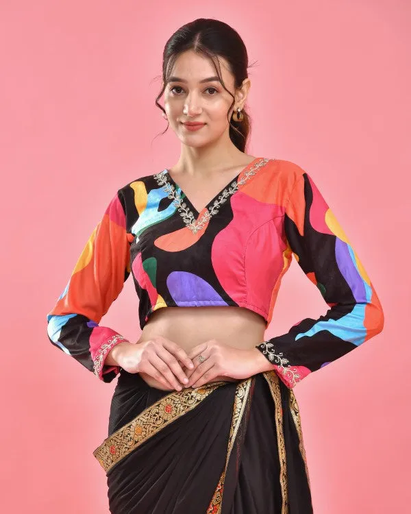 Multicoloured Abstract Hand Embroidered Velvet Blouse