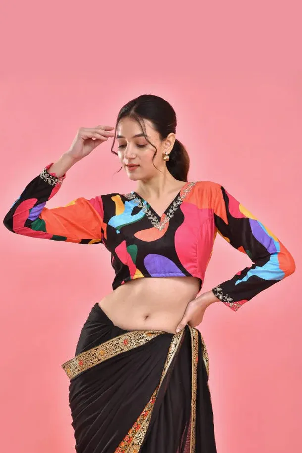 Multicoloured Abstract Hand Embroidered Velvet Blouse