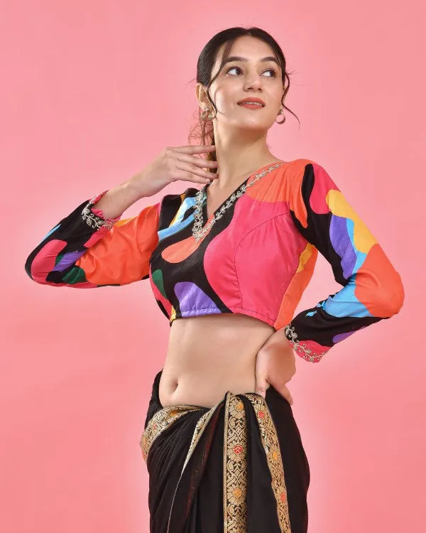 Multicoloured Abstract Hand Embroidered Velvet Blouse