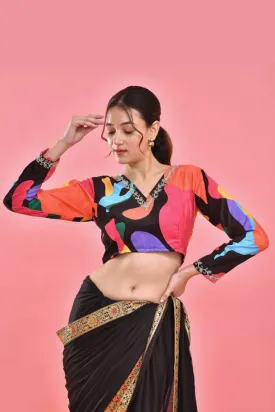 Multicoloured Abstract Hand Embroidered Velvet Blouse