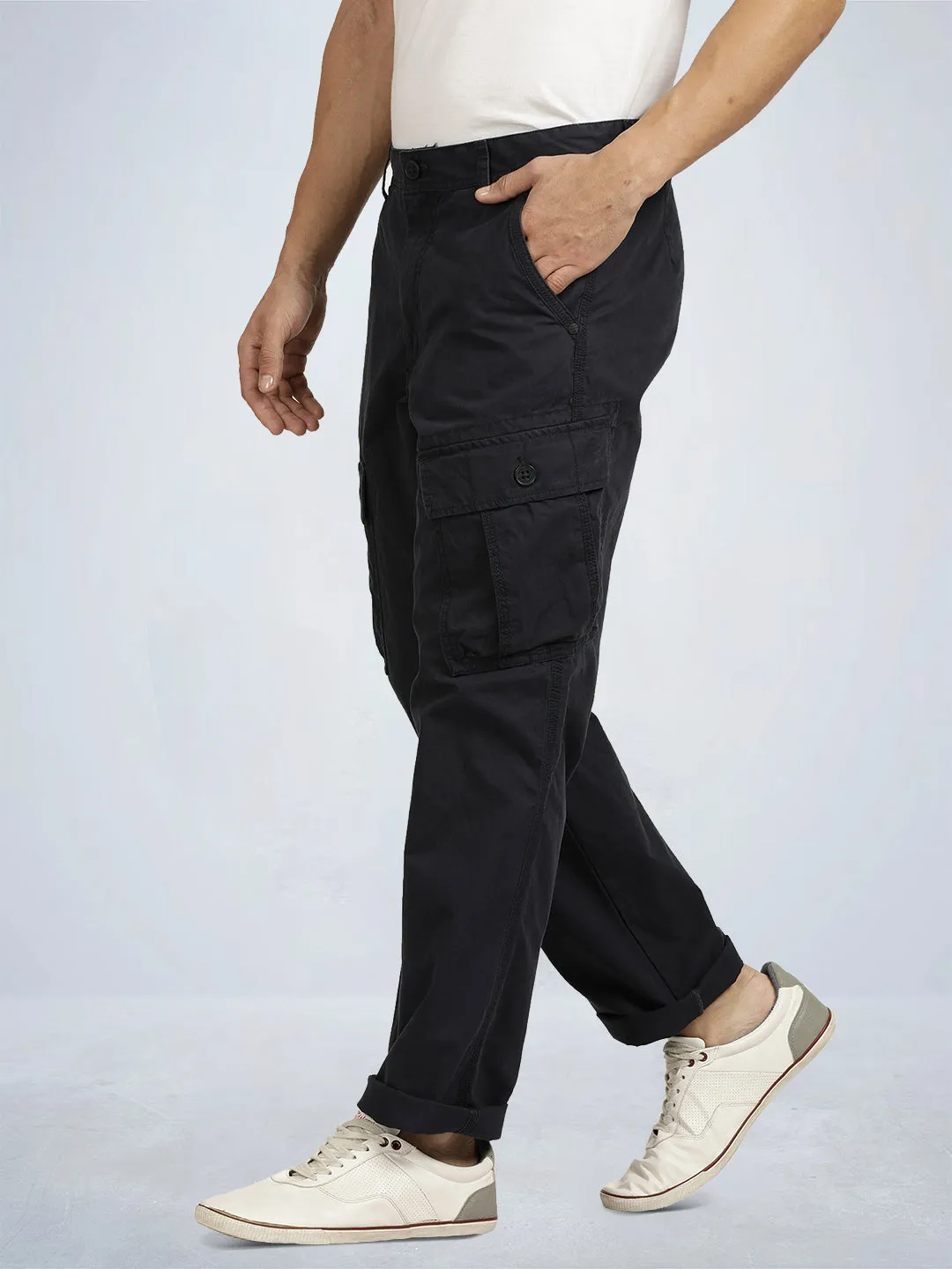 Navy Camo Printed Cargo Pants