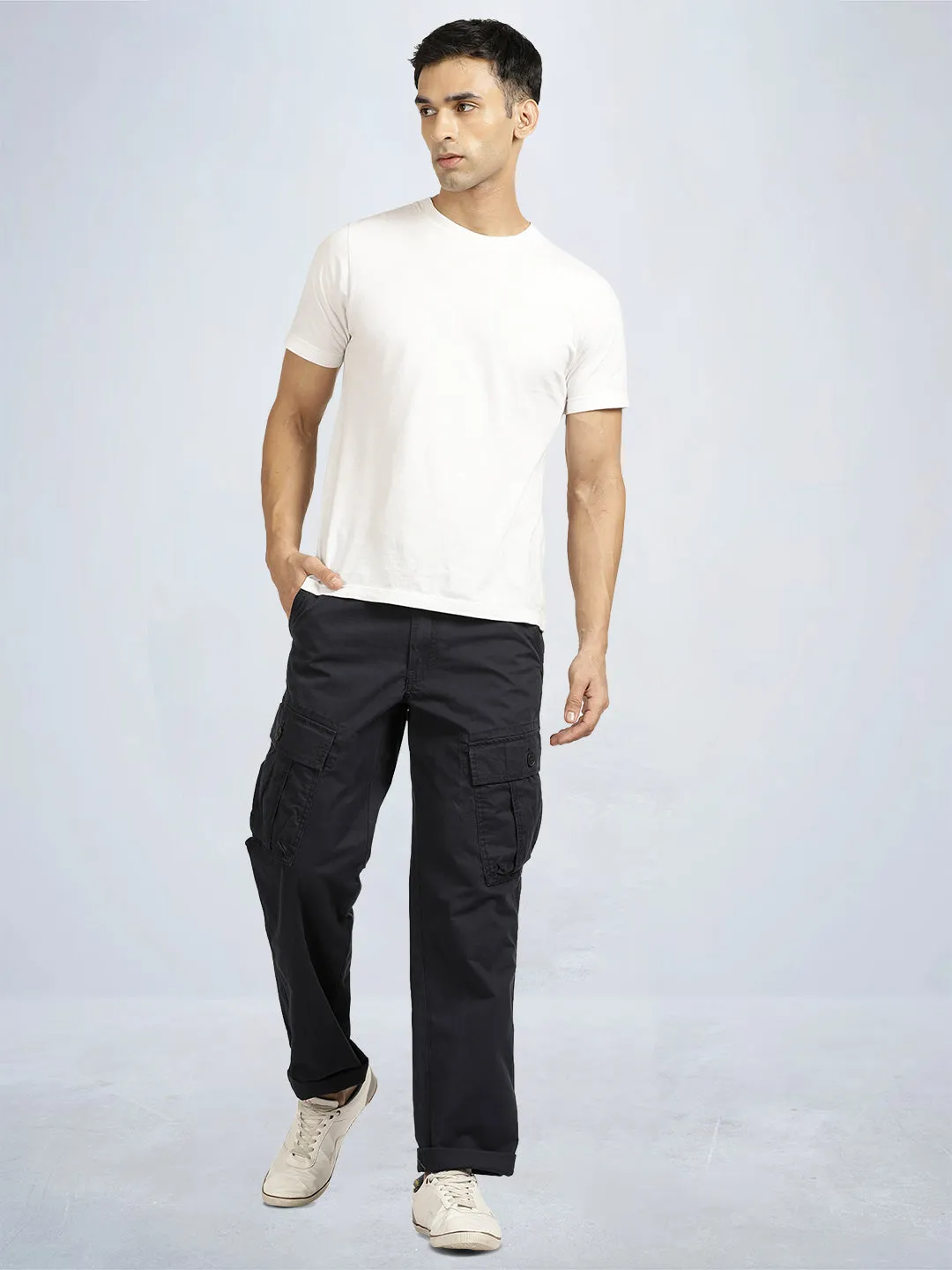 Navy Camo Printed Cargo Pants