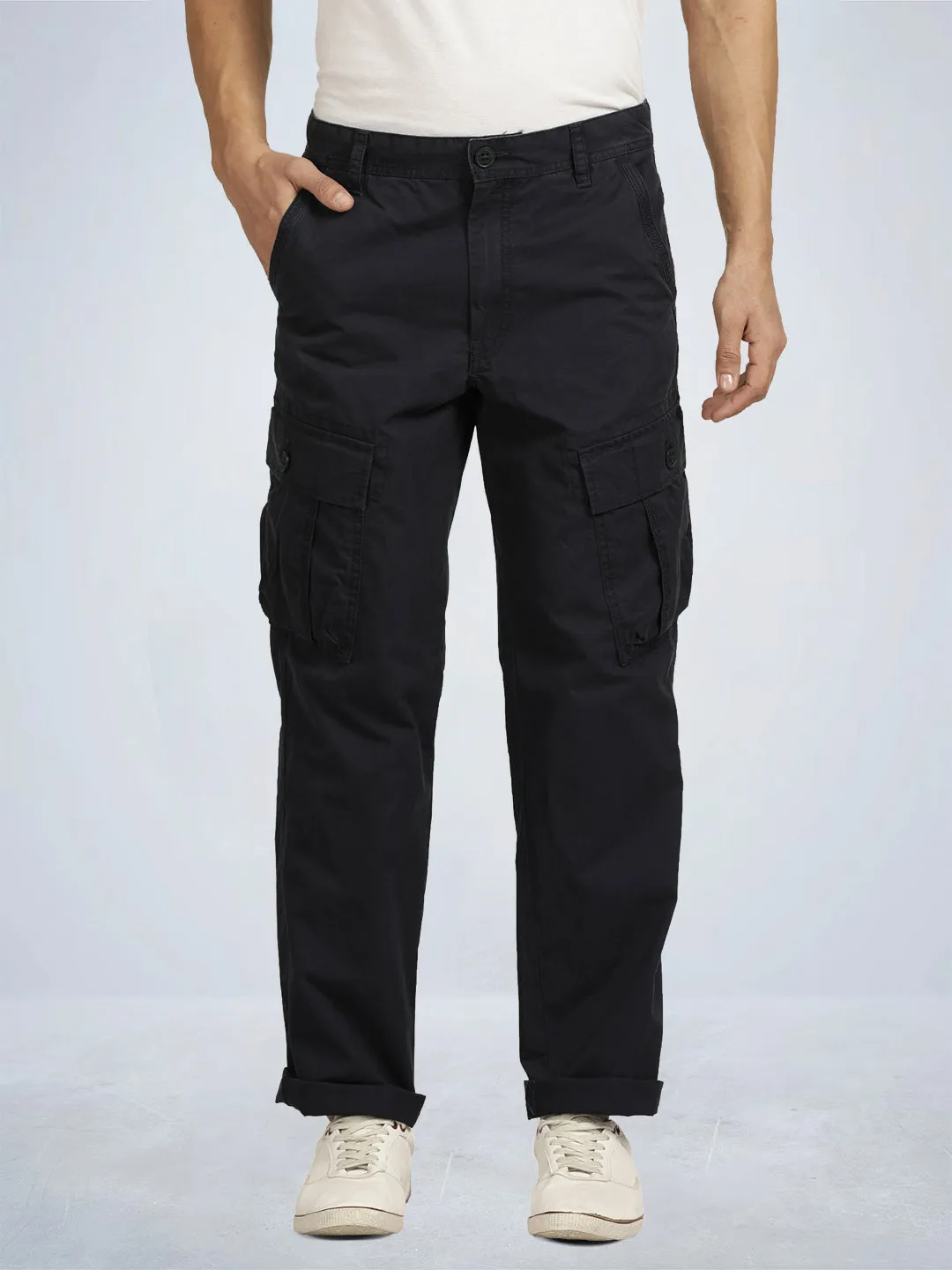 Navy Camo Printed Cargo Pants