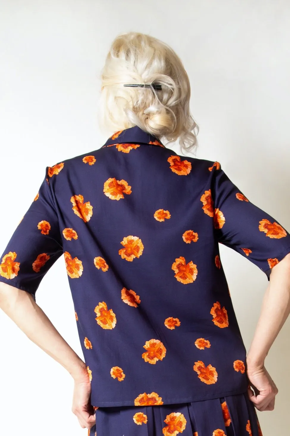Navy Floral Prints Blouse
