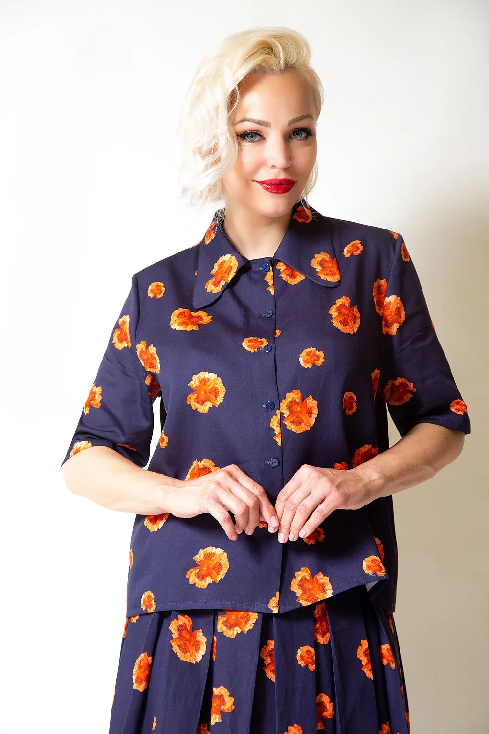 Navy Floral Prints Blouse
