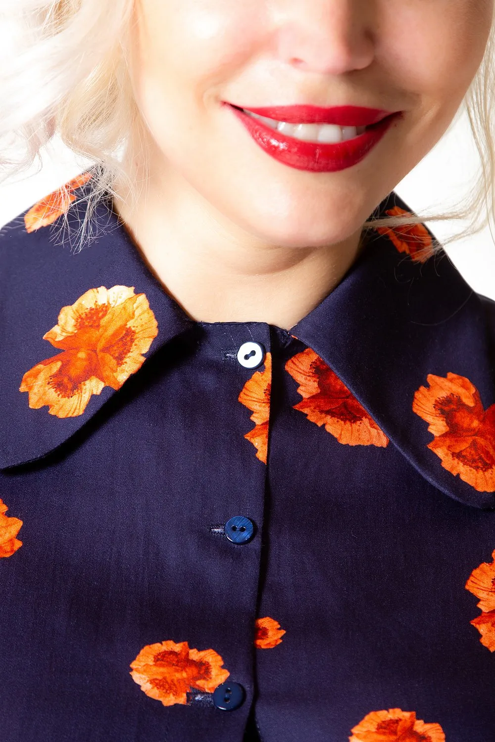 Navy Floral Prints Blouse