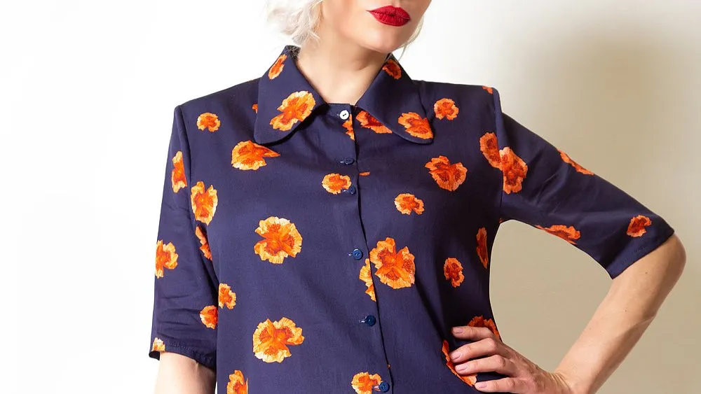 Navy Floral Prints Blouse