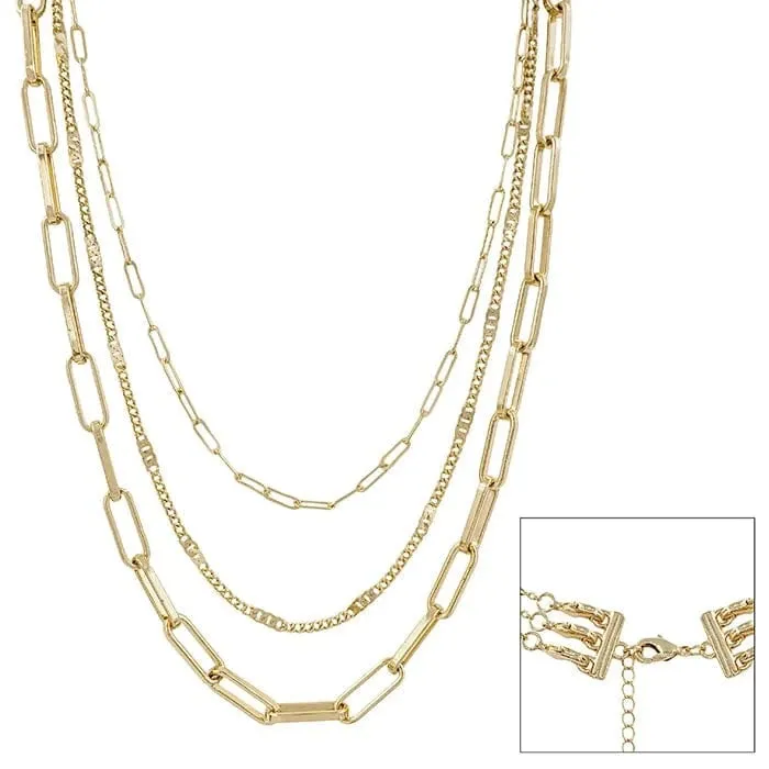 Necklace Gold Triple Layer 16”-20”