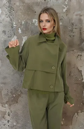 Olive Cropped Trench Coat