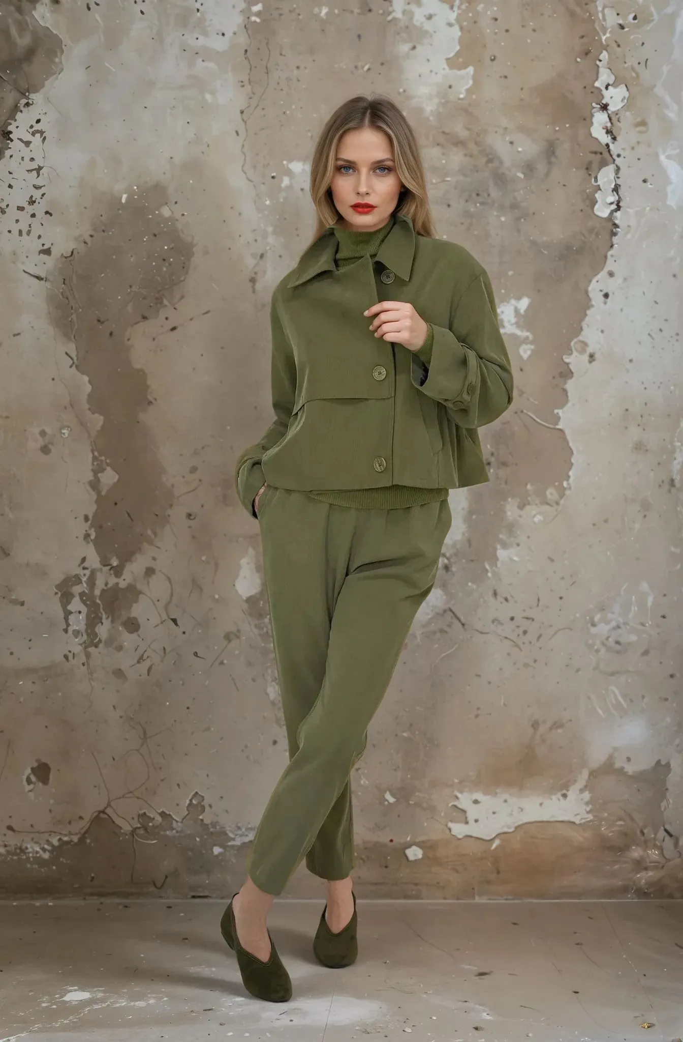 Olive Cropped Trench Coat