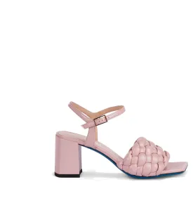 Pink woven faux leather sandals