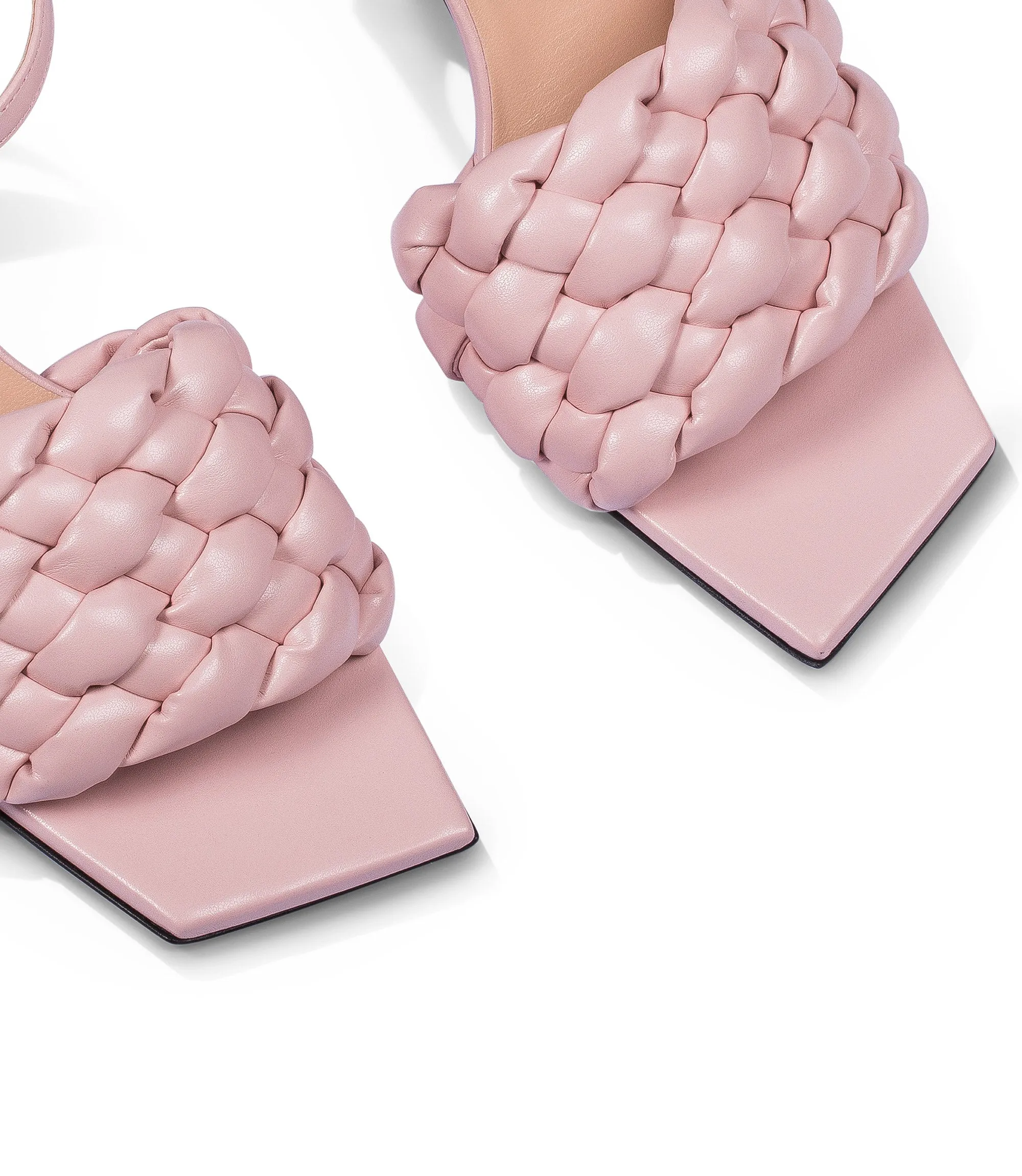 Pink woven faux leather sandals