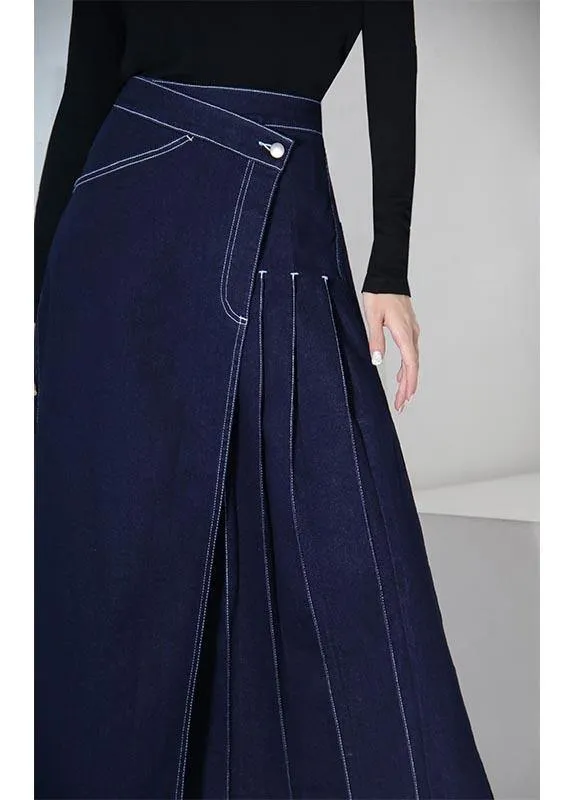 Pleated Cropped Denim Skirt