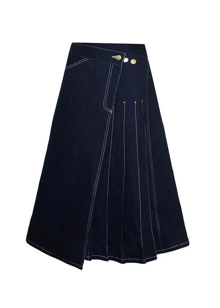 Pleated Cropped Denim Skirt