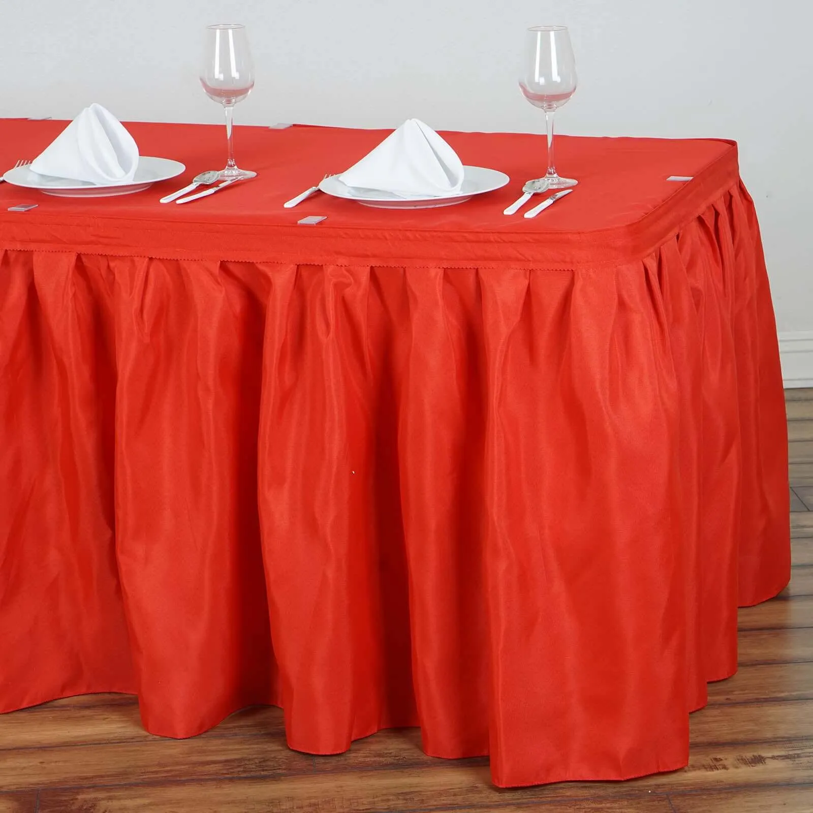 Polyester Table Skirt 21ft Red - Stylish Pleated Table Cover