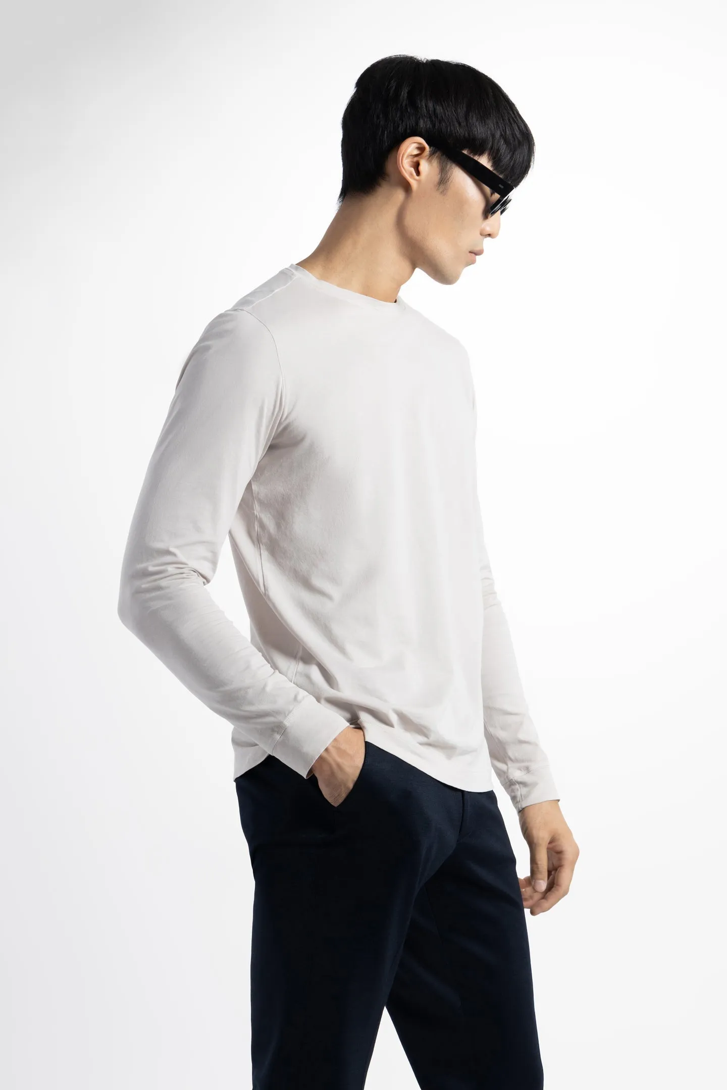Soft Cloth Long Sleeve Malibu Crew Tee - White