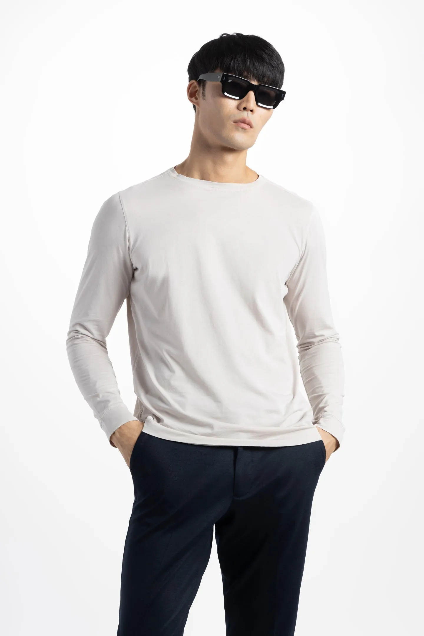 Soft Cloth Long Sleeve Malibu Crew Tee - White