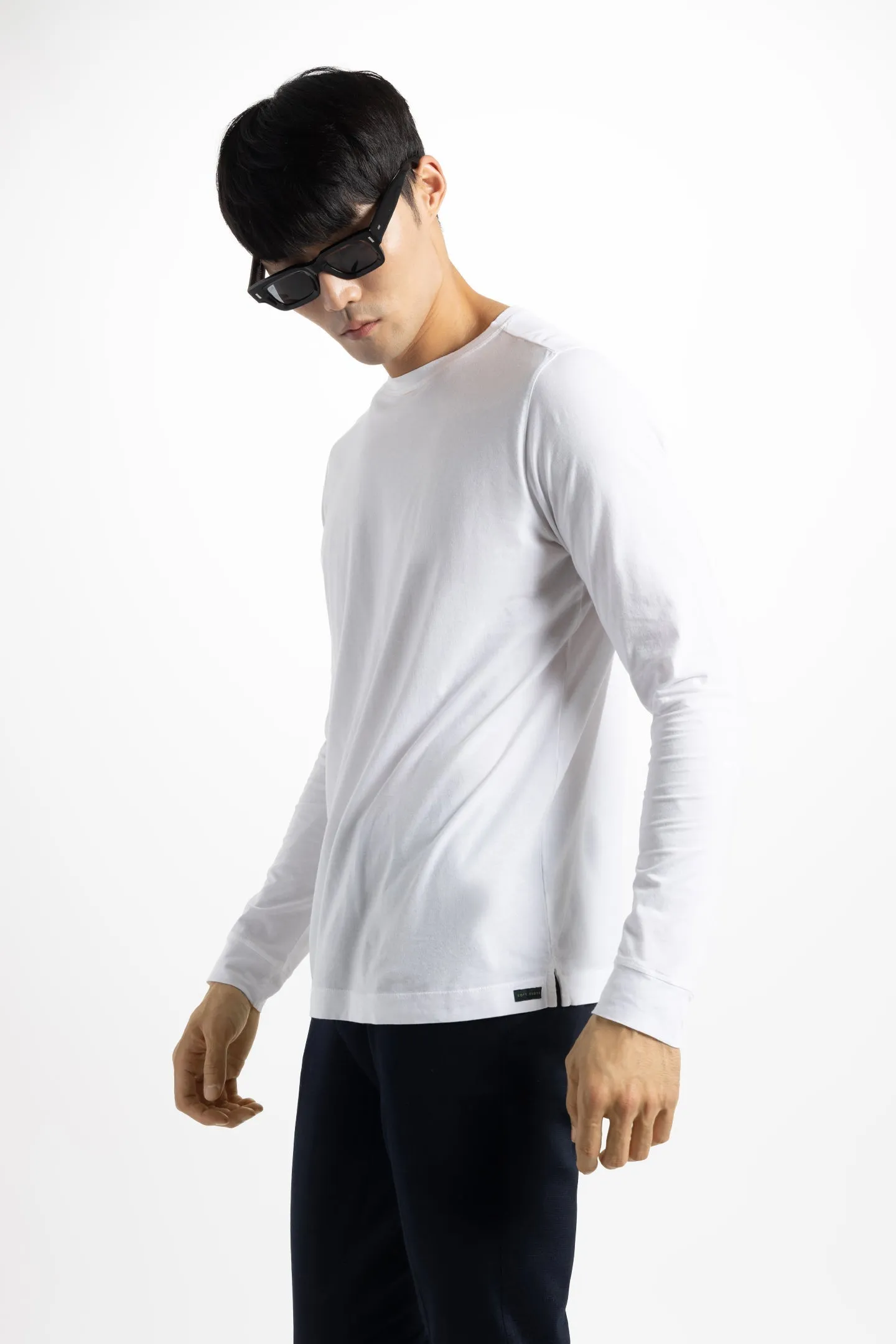 Soft Cloth Long Sleeve Malibu Crew Tee - White