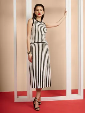 Stripe Midi Pleated Skirt