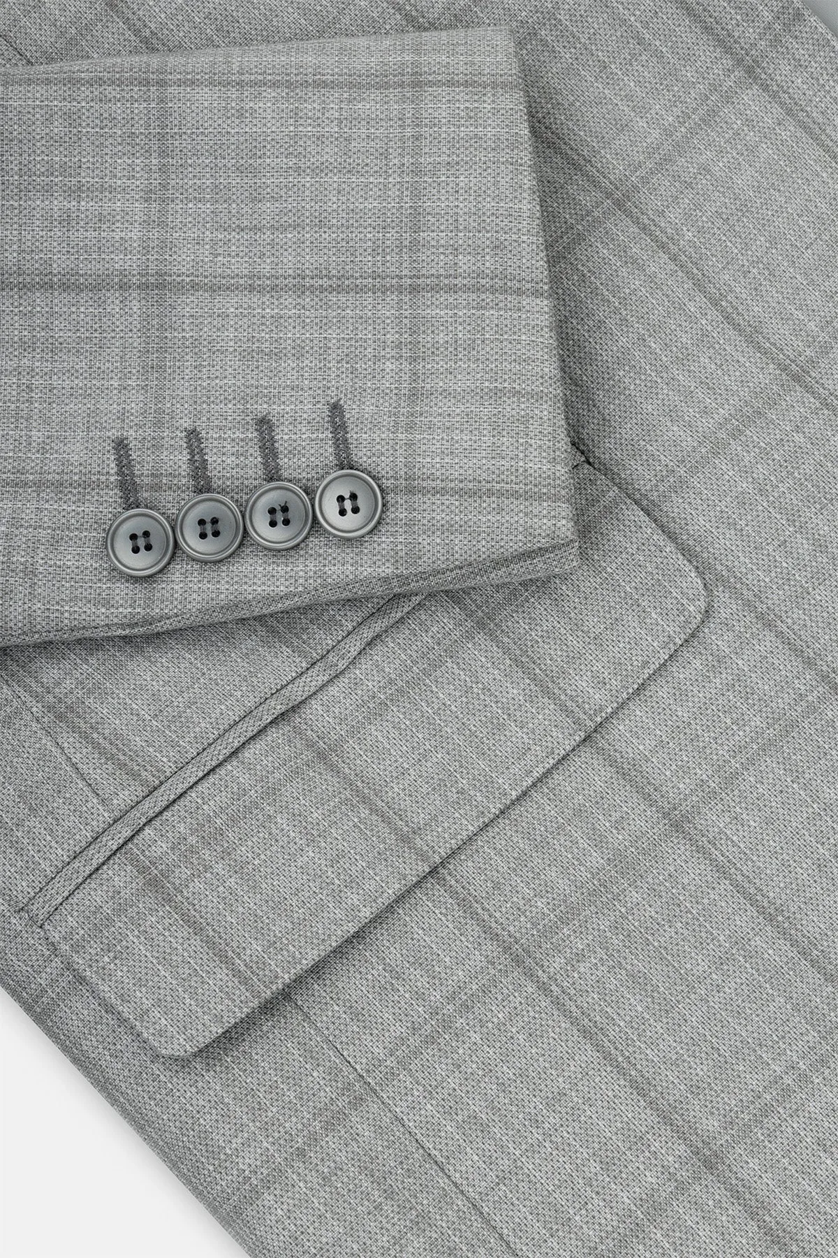 Twill Patterned Light Olive & Gray Blazer